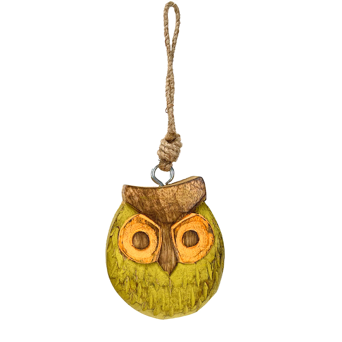 Deko Eule, Holzeule zum Hängen, grün/braun, 9cm