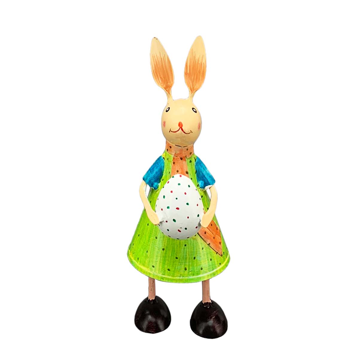 Deko Hase, Osterhase mit Kleid hellgrün, Metallhase mit Ei, 28cm, Metall