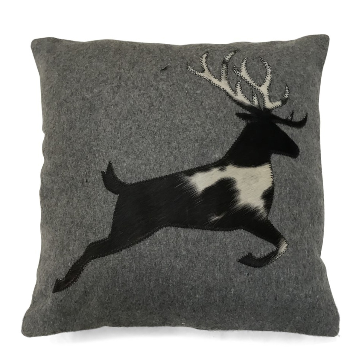 Filz Wolle Kissen, Springender Hirsch, grau, 45x45cm, Mars & More