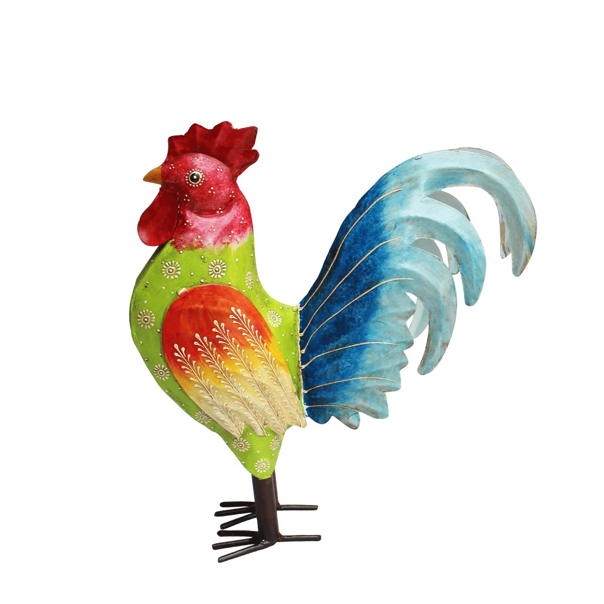 Deko Hahn, Metallhahn grün bunt, 35x41cm, Metall