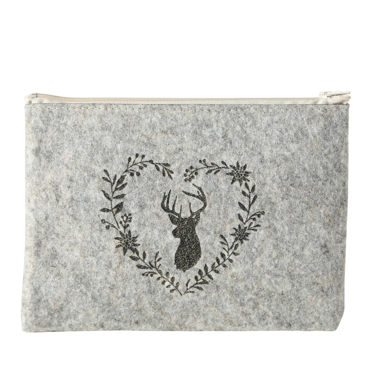 Filz Tasche, Hirschkopf,  beige, 22cm, Boltze