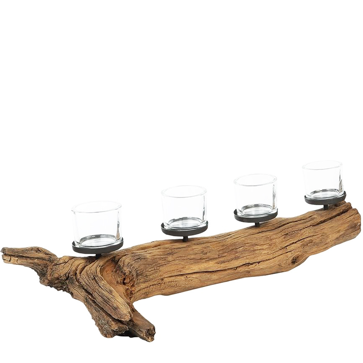 Holz Windlicht Eichenast, Ast mit 4 Kerzengläser, 75cm, WMG Grünberger