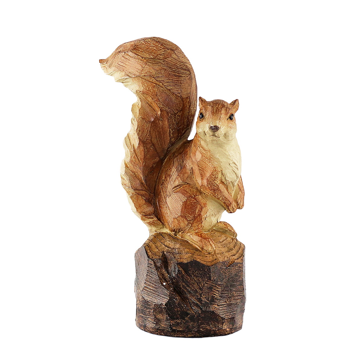 Deko Eichhörchen auf Stamm, Eichhörchen in Holzoptik, 32cm, Resin