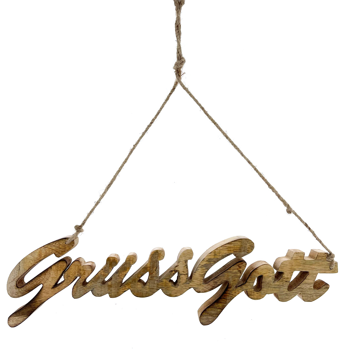 Deko Holzhänger mit Schriftzug Grüss Gott, 45x12cm, Mangoholz