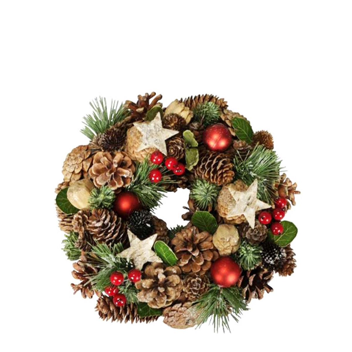 Deko Weihnachtskranz, Naturkranz, Kranz mit Zapfen und Sterne, Ø34cm