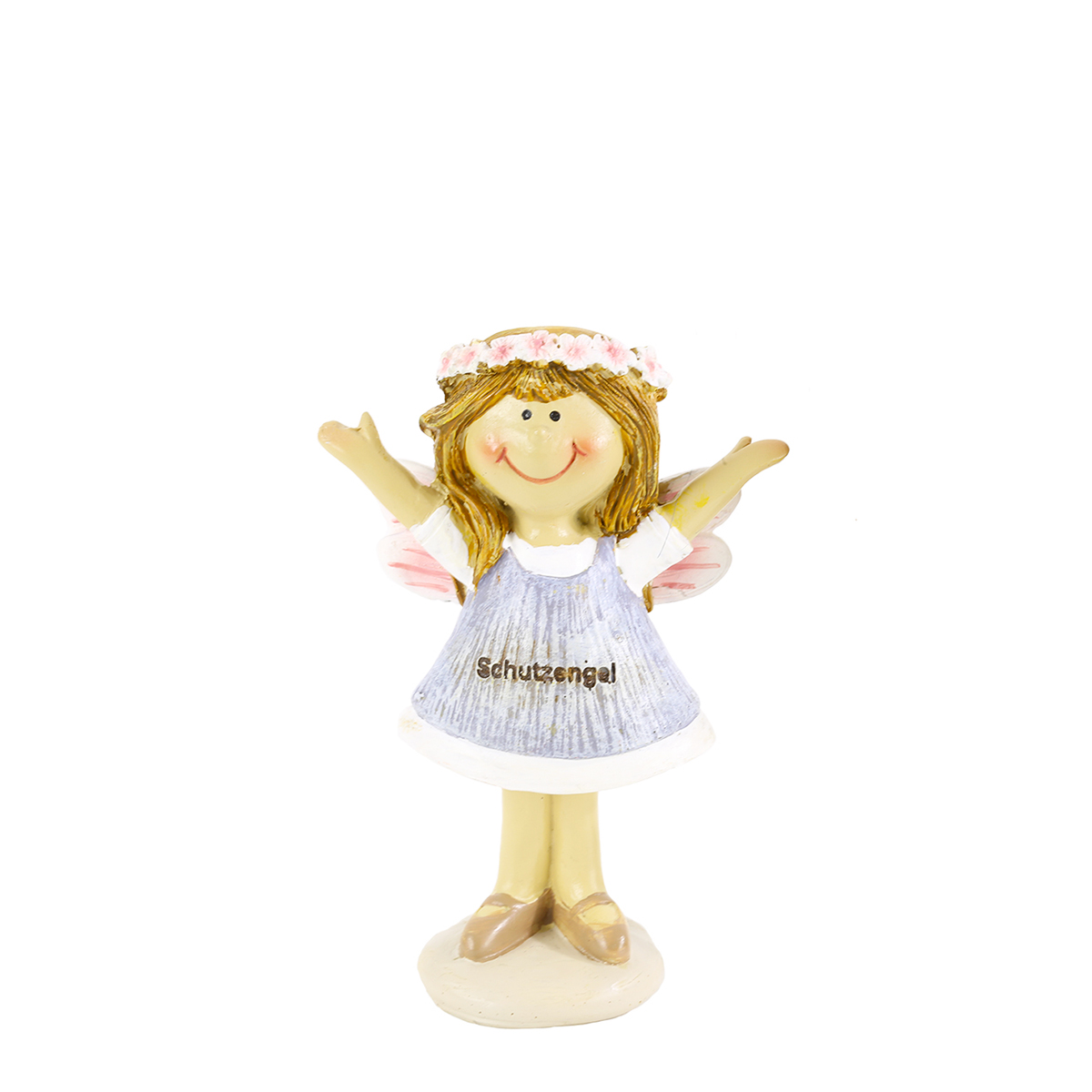 Deko Schutzengel mit Blütenkranz, rosa-grau, 9cm, Polyresin