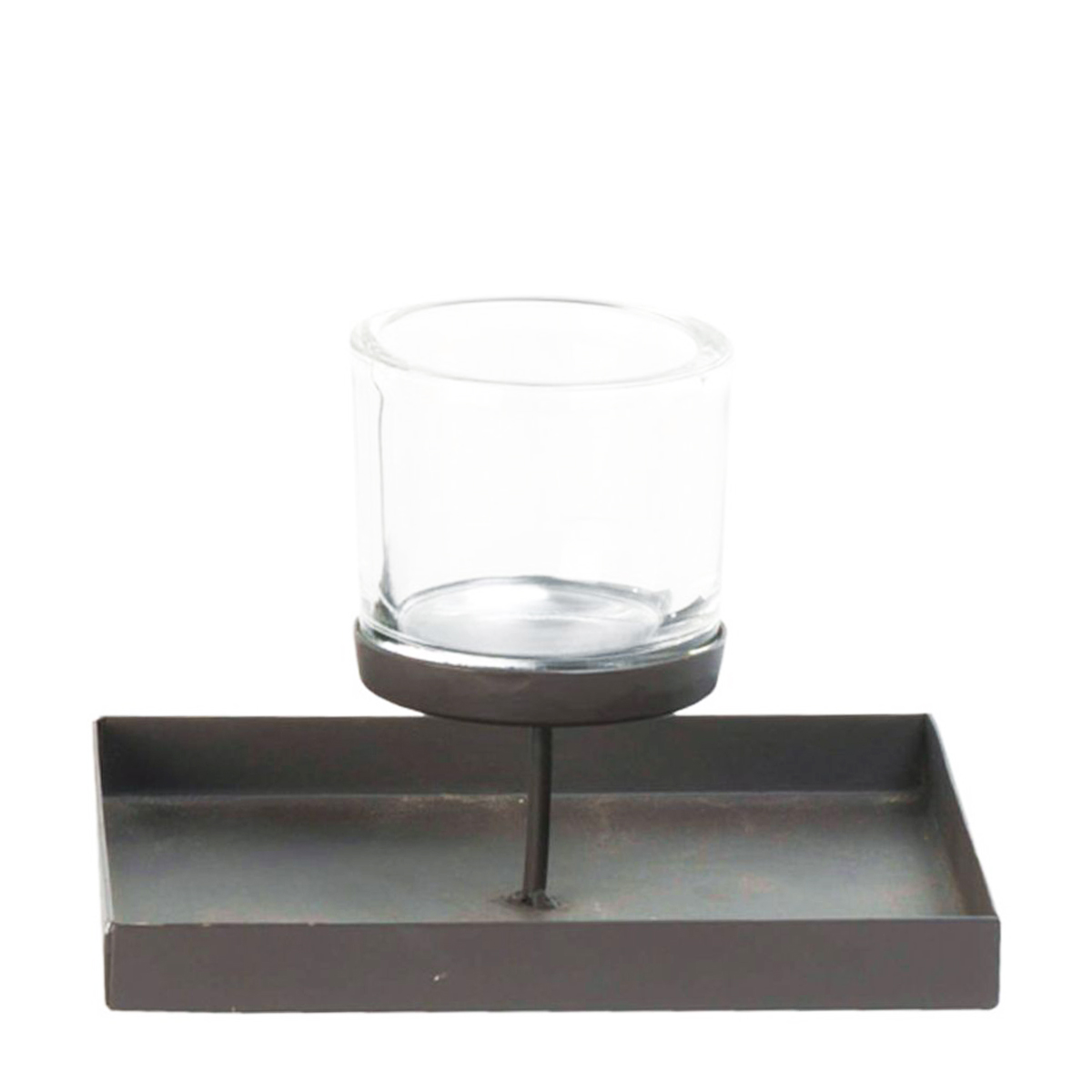 Eisen Windlicht Marlon mit Schale, 15x20cm, dunkles grau-braun, WMG Grünberger