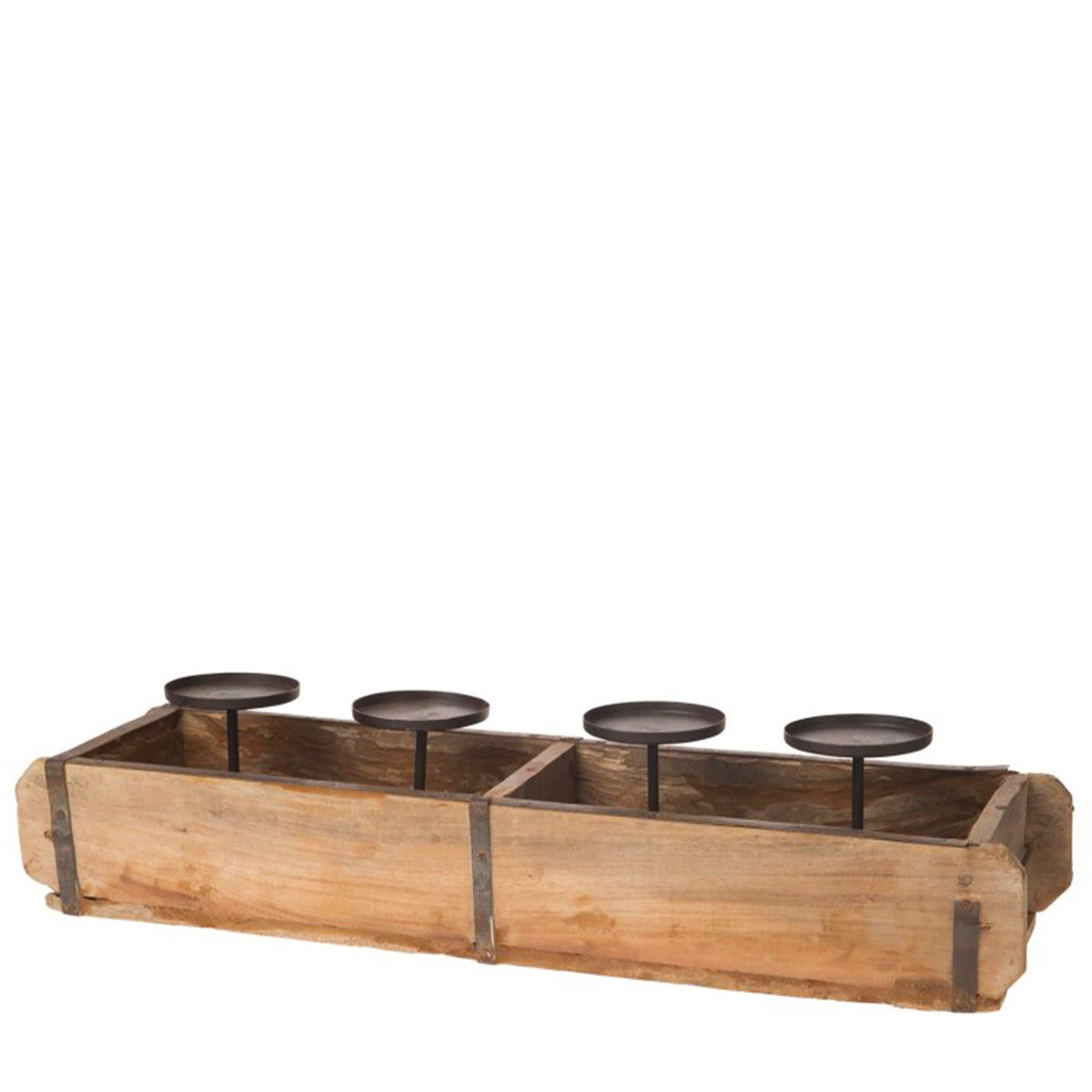 Holz Kerzenhalter Ziegelform Vintage, Holzkiste mit 4 Kerzenhalter, 58cm, DIJK Natural Collections