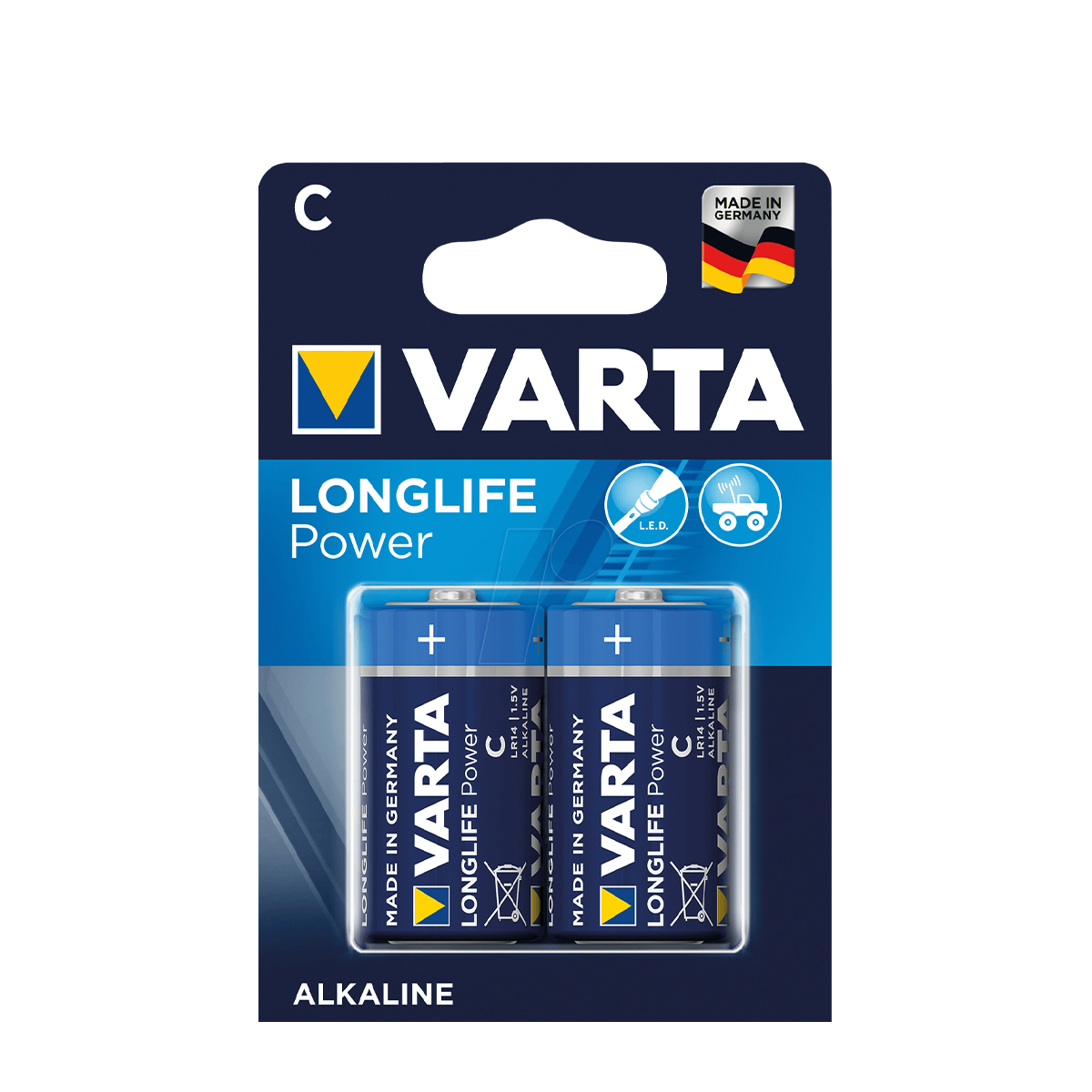 Varta Batterie, Alkaline, Longlife Power, C Baby, 2 St. im Blister
