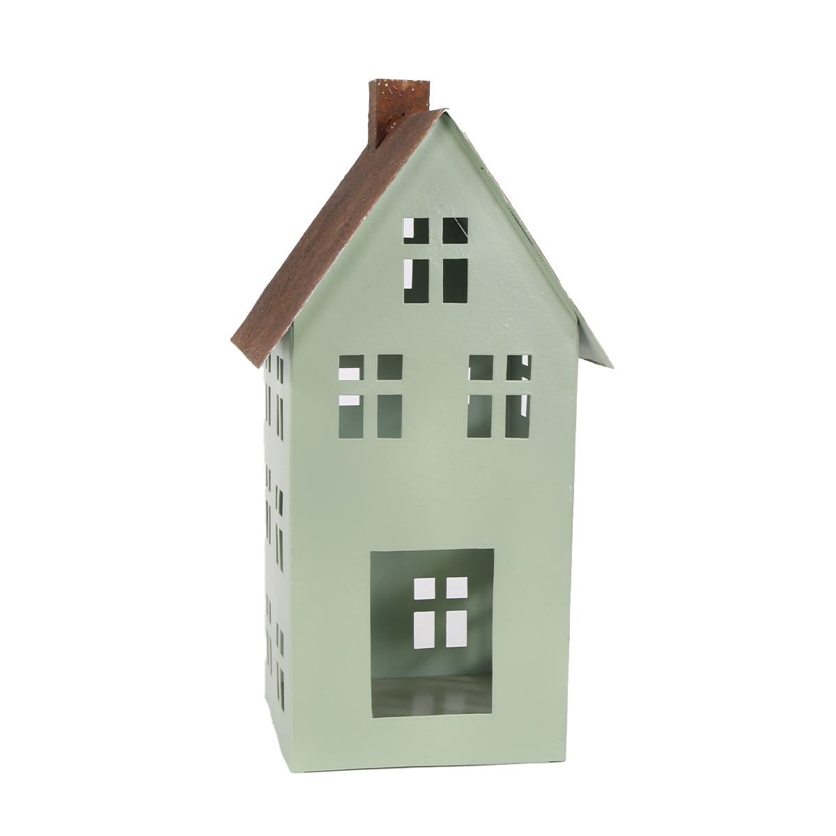 Deko Windlicht Haus, Metallhaus rost-grün, 31cm, Metall