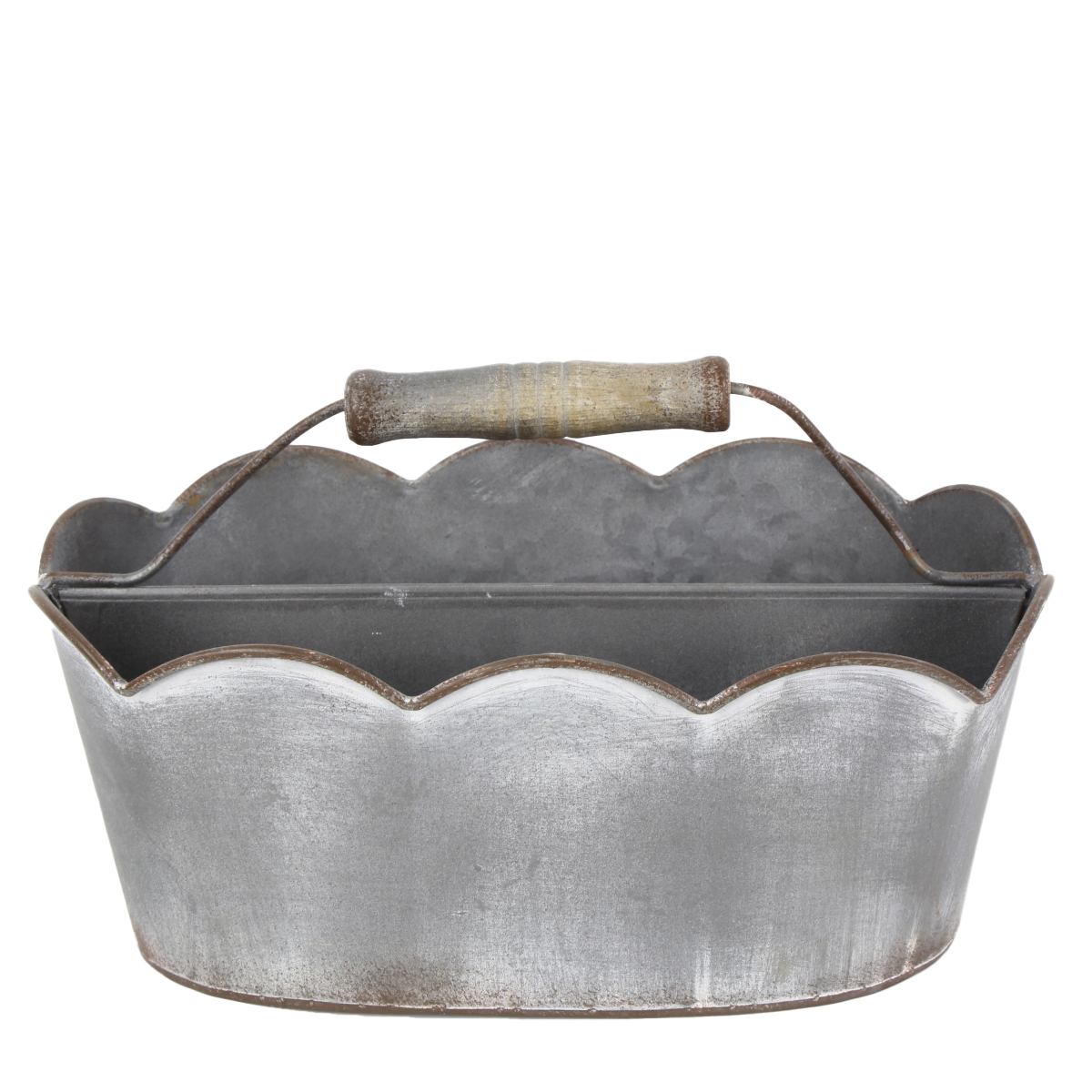 Deko Schale mit Henkel, gewellter Rand, grau used look, oval, 27x17cm, Metall