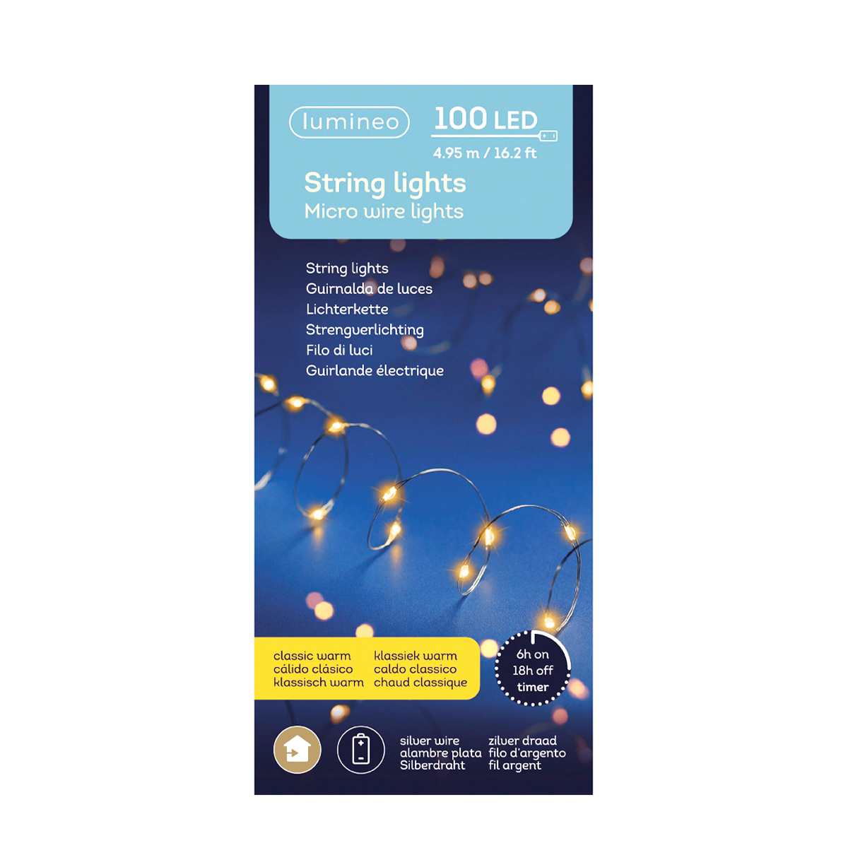 Lichterkette, Micro LED Stangbeleuchtung, klassisch warm, 100 LED, 495cm, Indoor, Lumineo