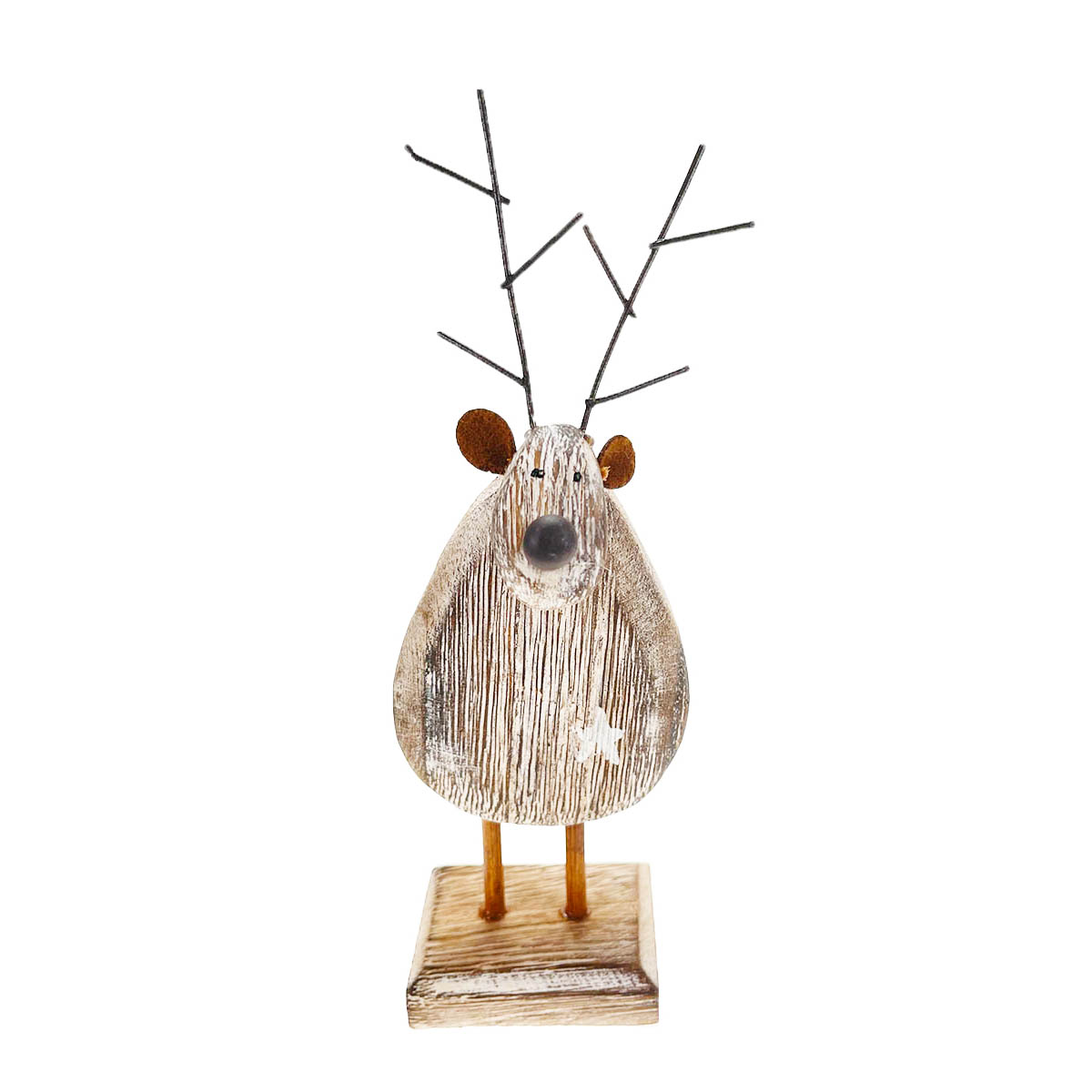 Deko Rentier, Hirsch mit Stern, weiß shabby chic, Naturholz