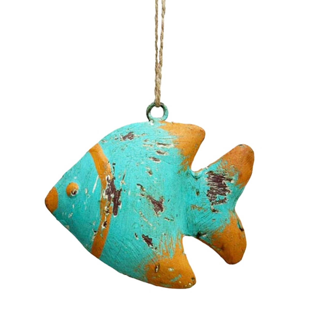 Deko Fisch, Metallfisch türkis-orange, 9x8cm, Hänger