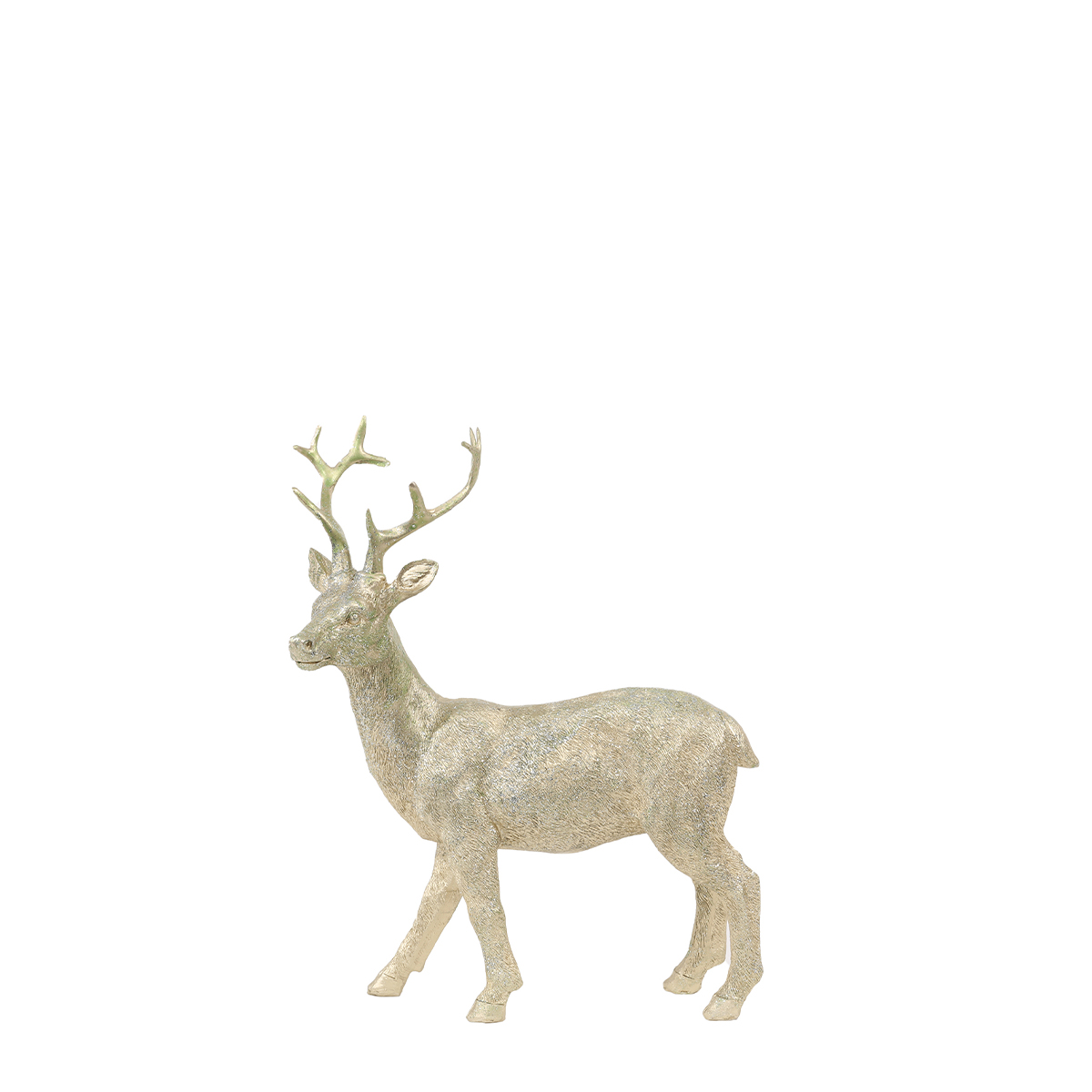 Deko Hirsch, Hirsch stehend, silber mit Glimmer, 23cm, Polyresin