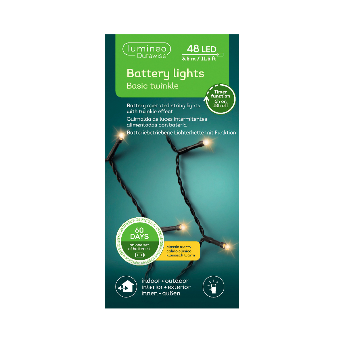 Lichterkette, Durawise Basic LED Stangbeleuchtung, klassisch warm, 48 LED, 350cm, Outdoor, Lumineo